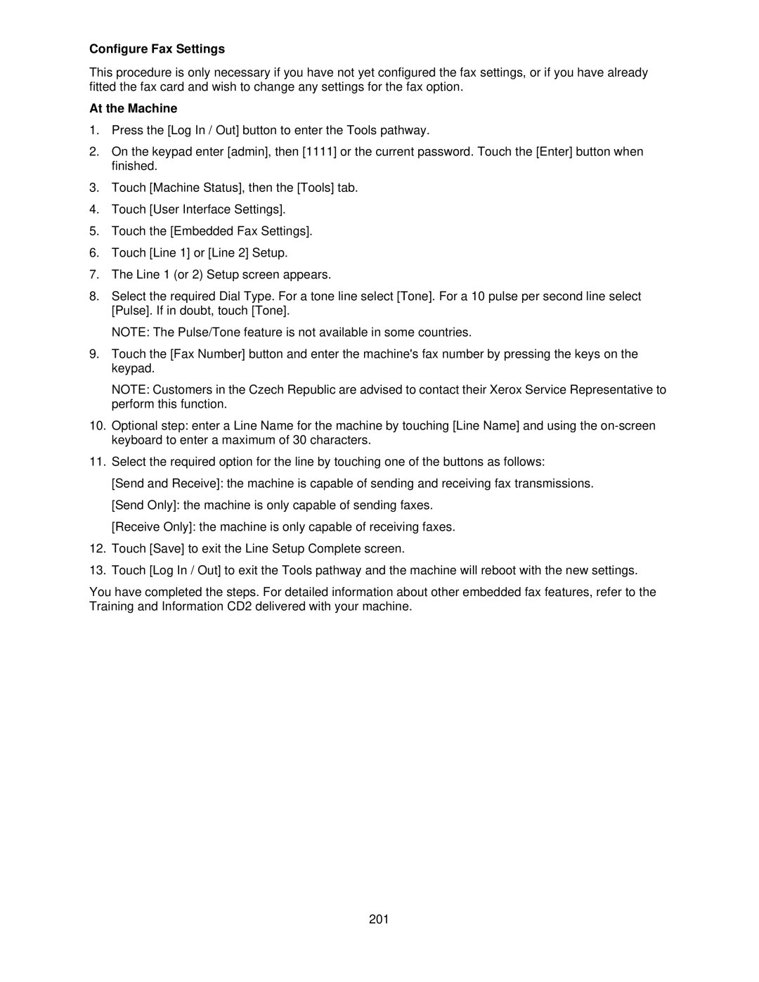 Xerox 7655, 7665, 7675 manual Configure Fax Settings, At the Machine 