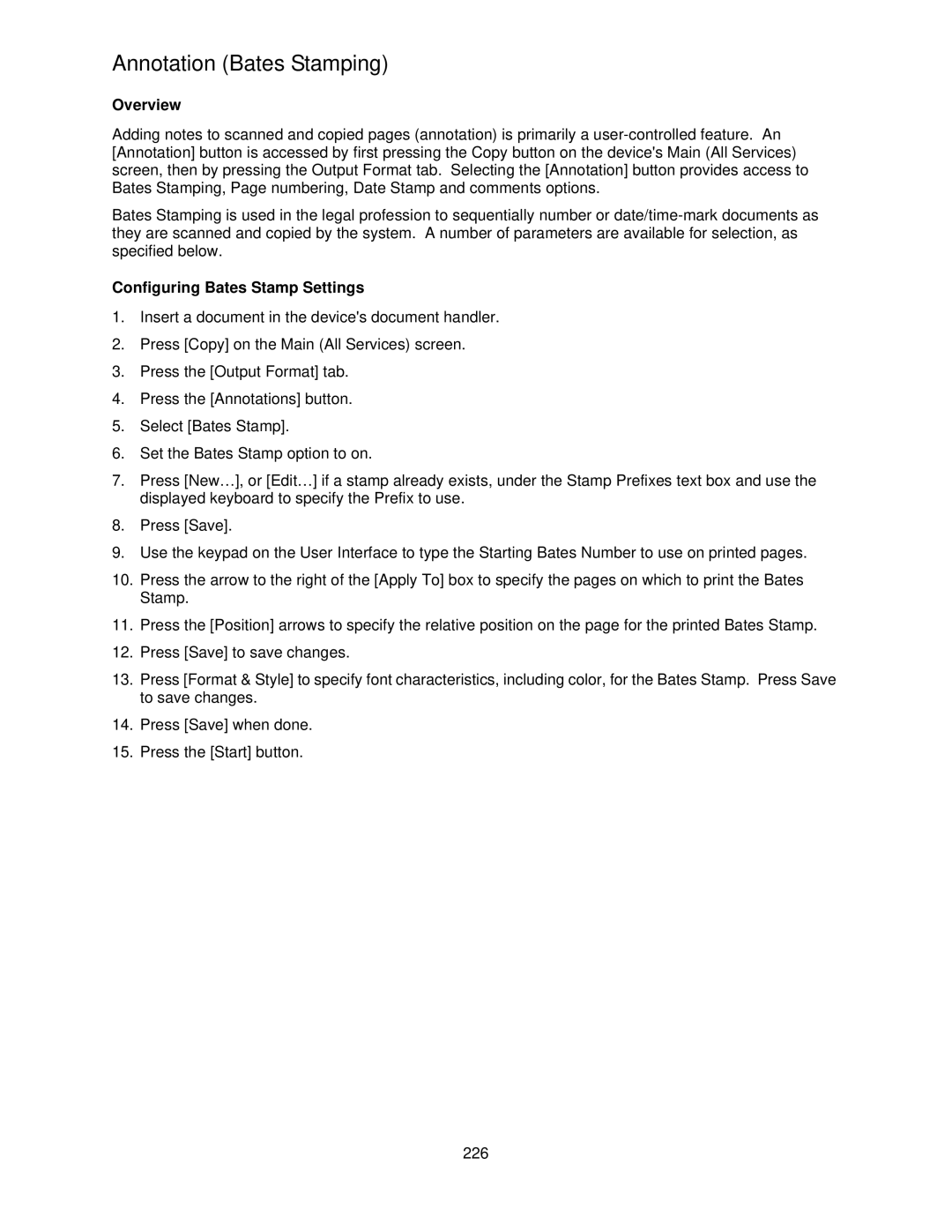 Xerox 7665, 7675, 7655 manual Annotation Bates Stamping, Configuring Bates Stamp Settings 