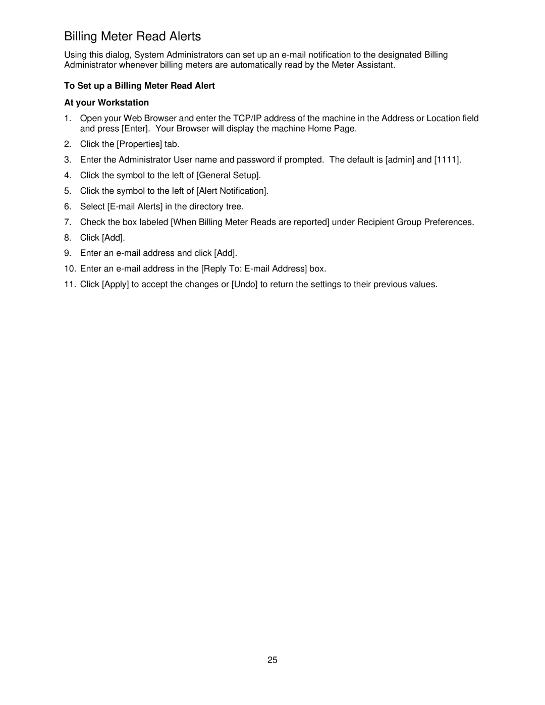 Xerox 7665, 7675, 7655 manual Billing Meter Read Alerts, To Set up a Billing Meter Read Alert At your Workstation 