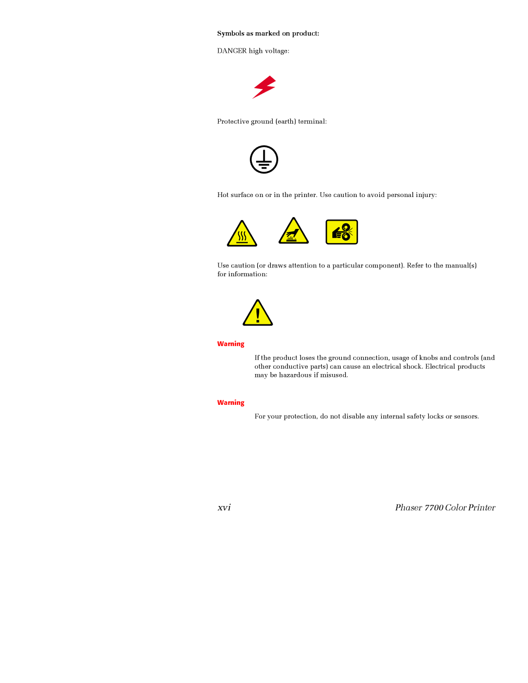 Xerox 7700 manual Xvi 