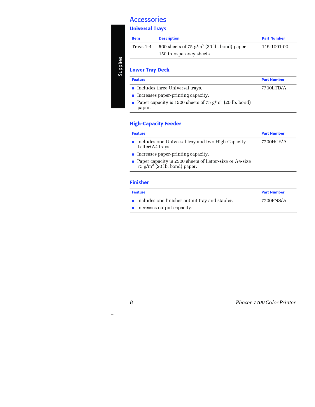 Xerox 7700 manual Accessories, Universal Trays 