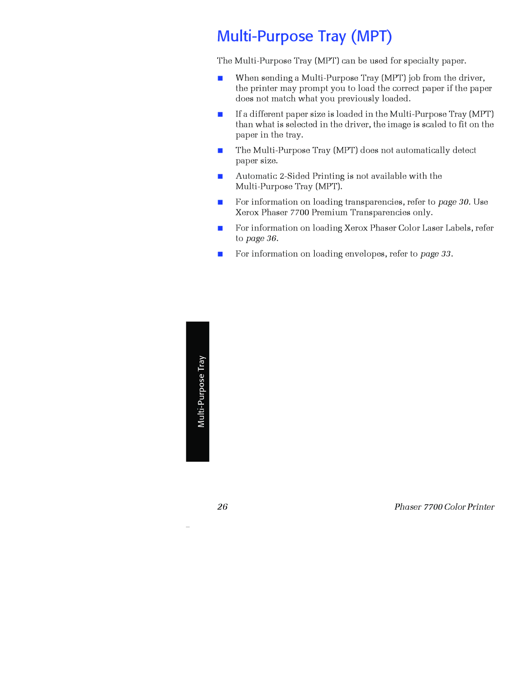 Xerox 7700 manual Multi-Purpose Tray MPT 