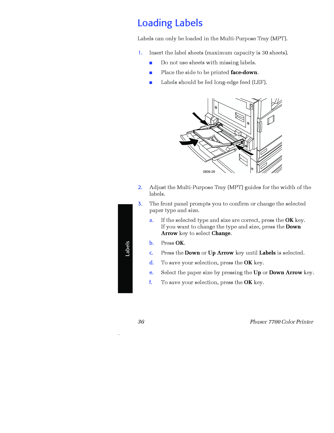 Xerox 7700 manual Loading Labels 