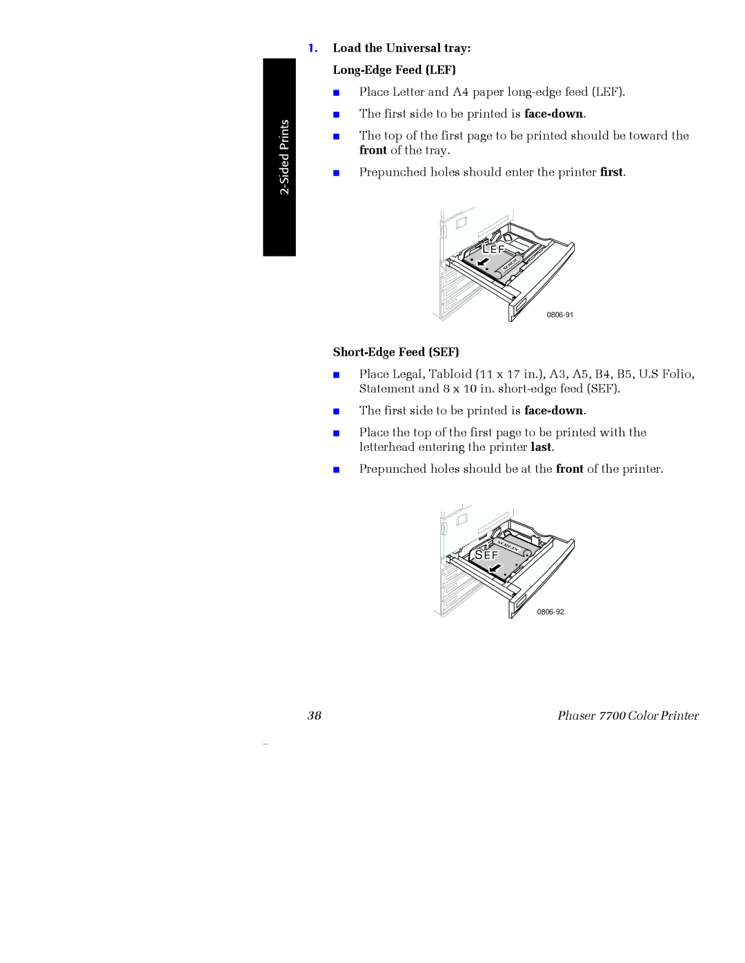 Xerox 7700 manual Load the Universal tray Long-Edge Feed LEF 