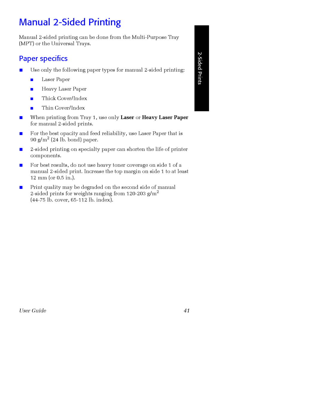 Xerox 7700 manual Manual 2-Sided Printing, Paper specifics 