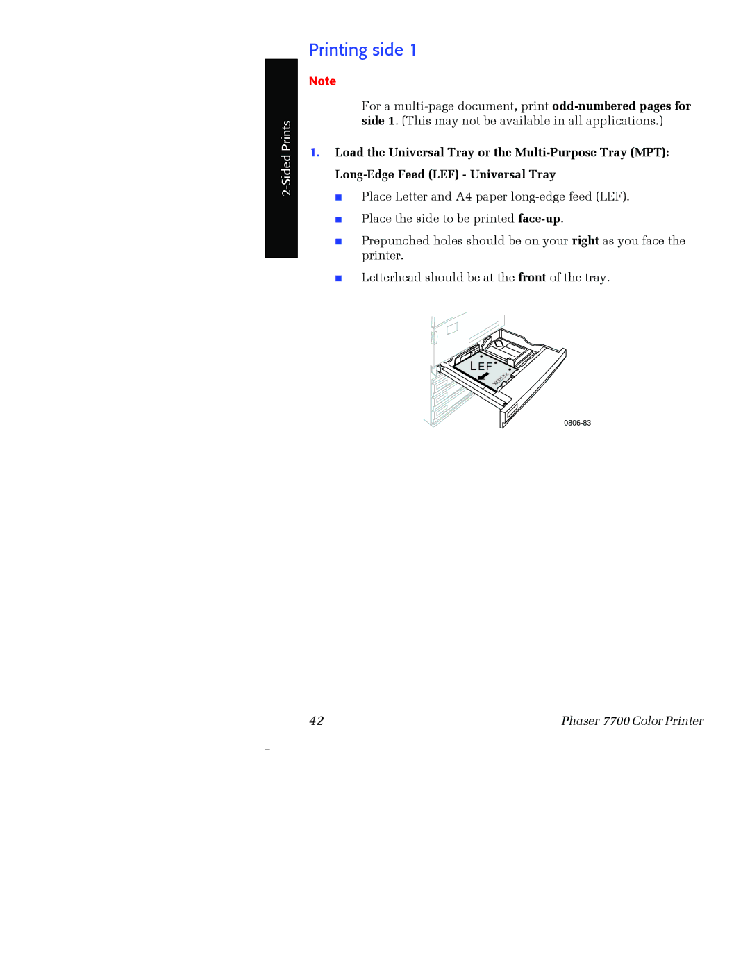 Xerox 7700 manual Printing side 