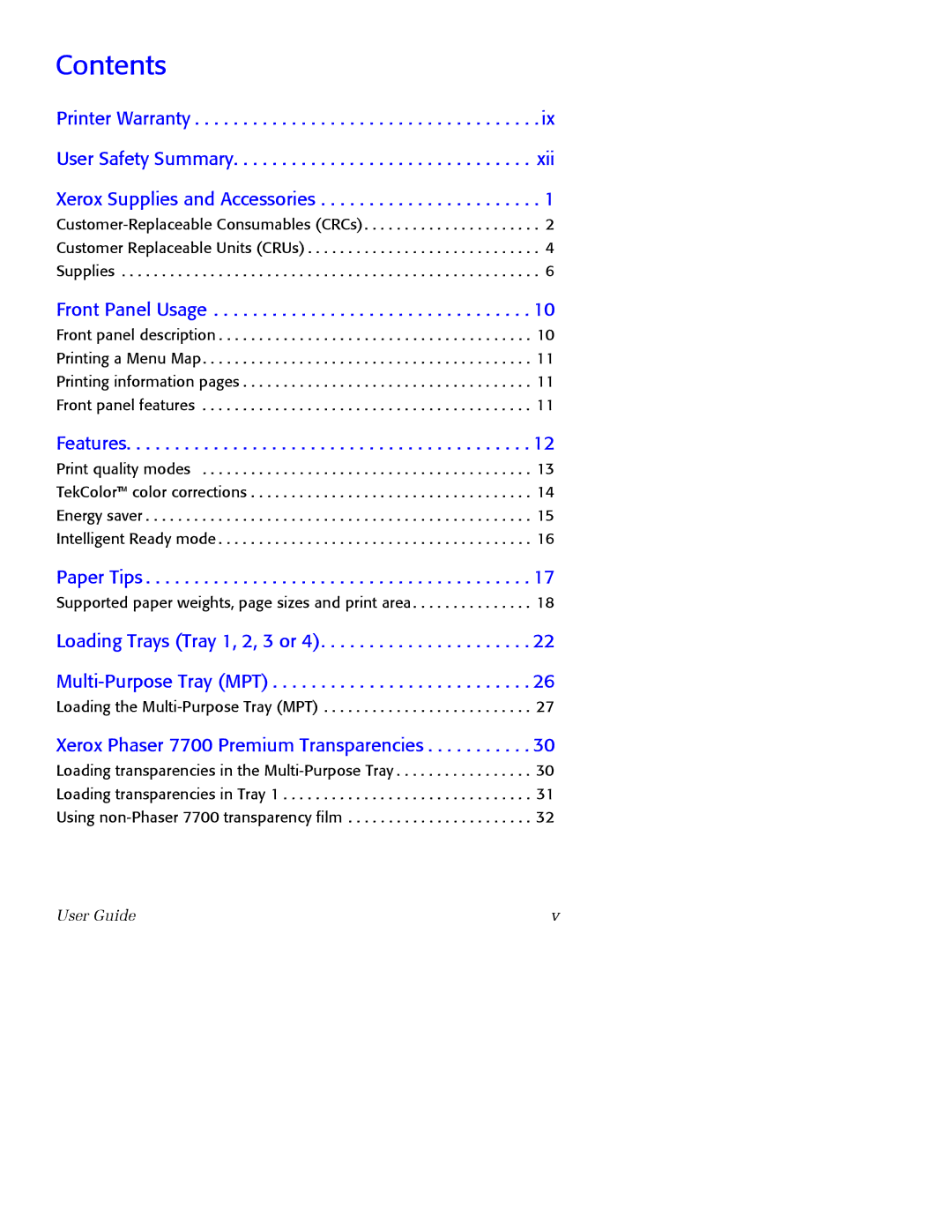 Xerox 7700 manual Contents 