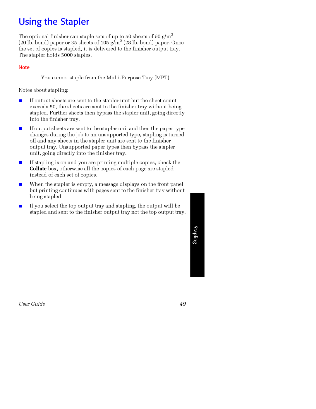 Xerox 7700 manual Using the Stapler 