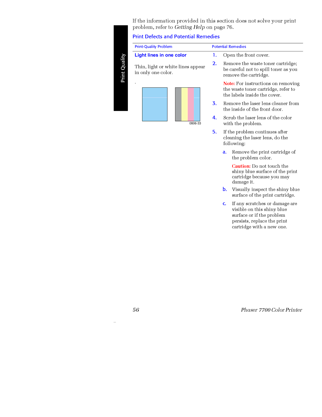 Xerox 7700 manual Print Defects and Potential Remedies 