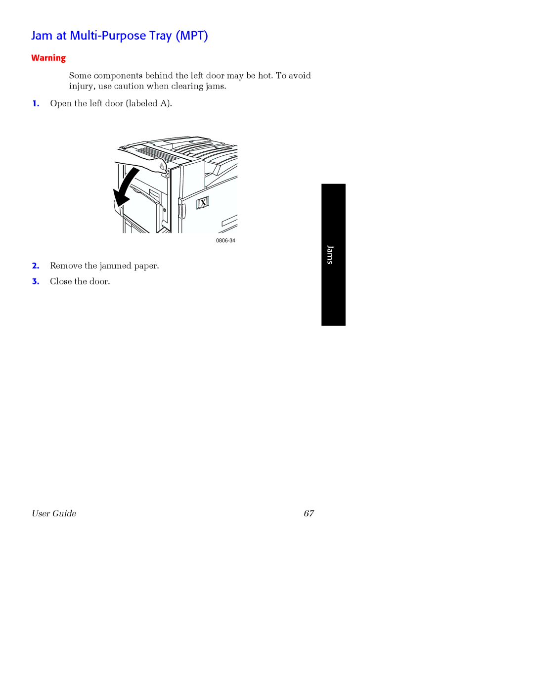 Xerox 7700 manual Jam at Multi-Purpose Tray MPT 