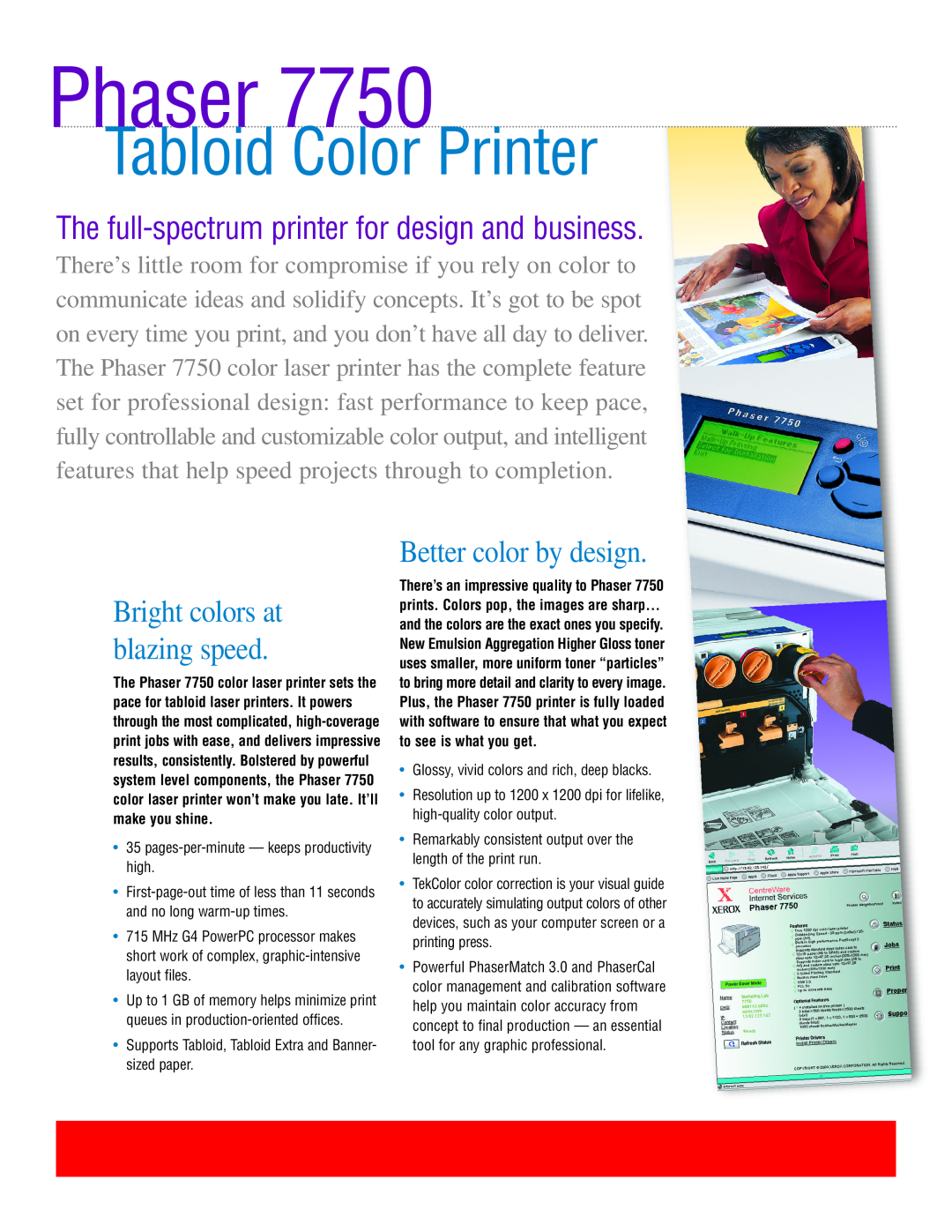 Xerox 7750 manual Better color by design, Phaser, Tabloid Color Printer, The full-spectrum printer for design and business 