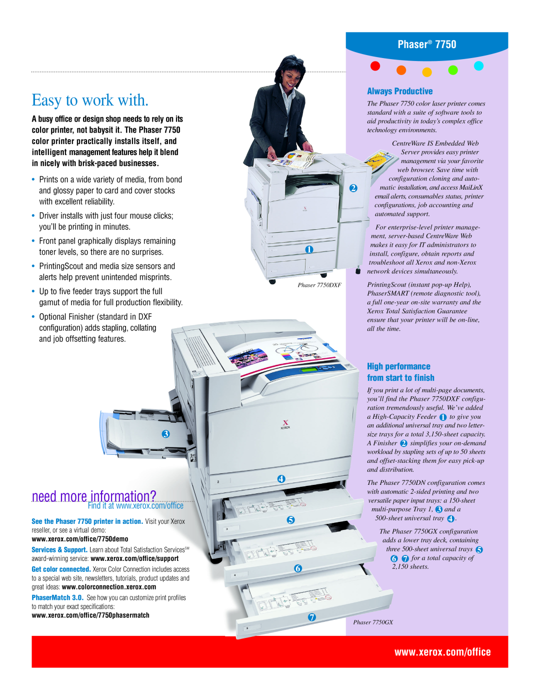 Xerox 7750 manual Easy to work with, need more information?, Phaser, Always Productive 
