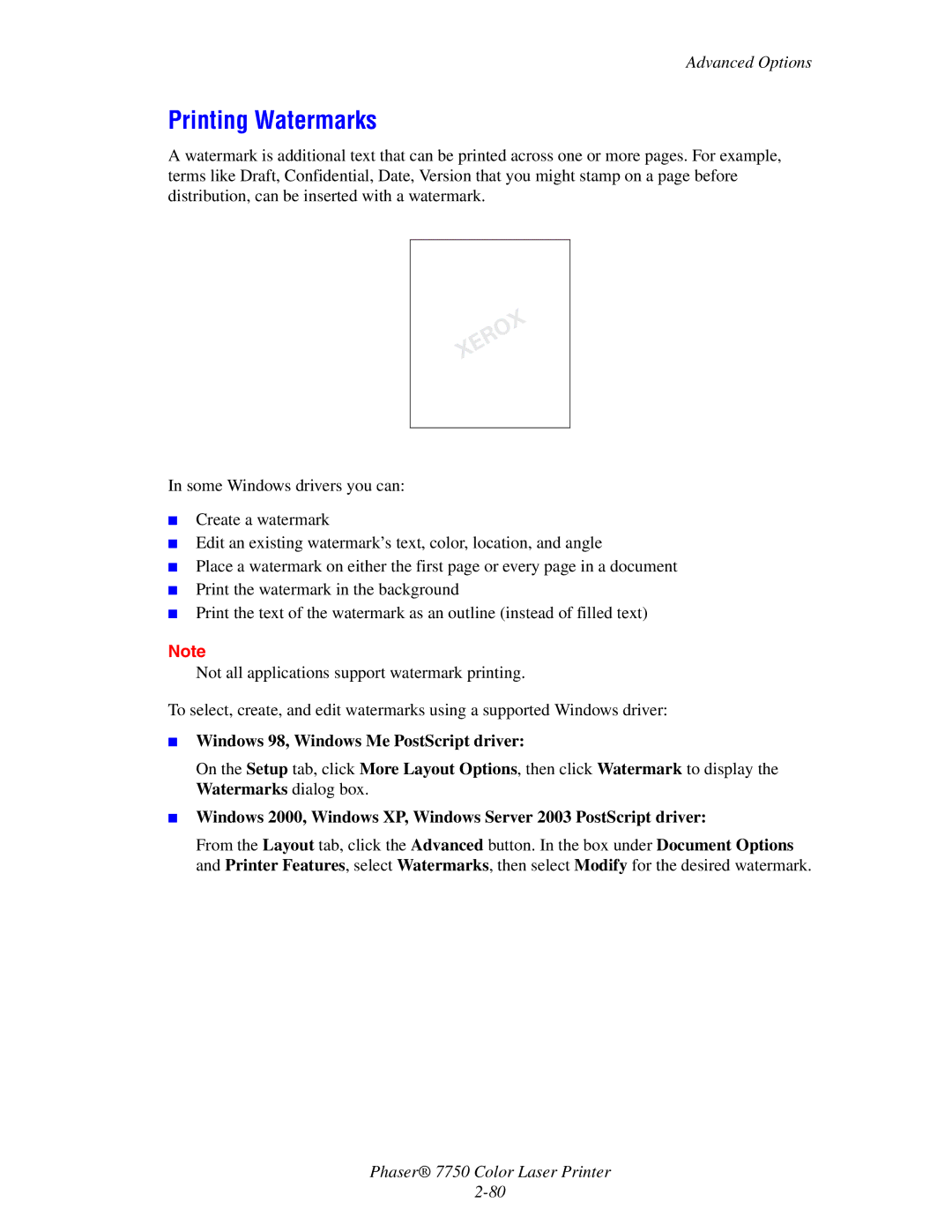 Xerox 7750 manual Printing Watermarks 