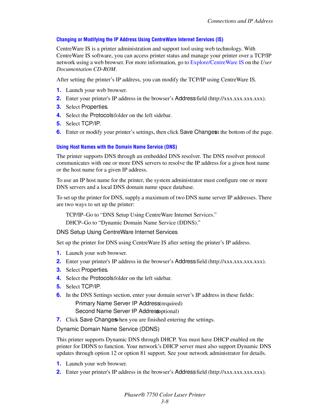 Xerox 7750 manual DNS Setup Using CentreWare Internet Services, Dynamic Domain Name Service Ddns 