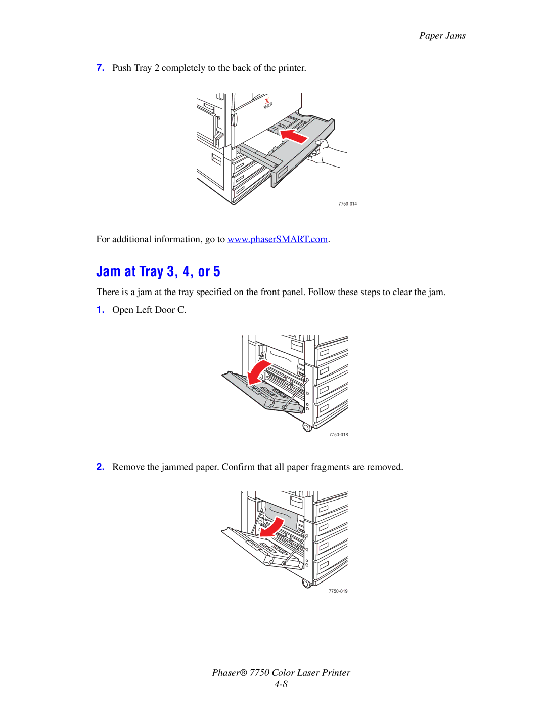 Xerox 7750 manual Jam at Tray 3, 4, or 