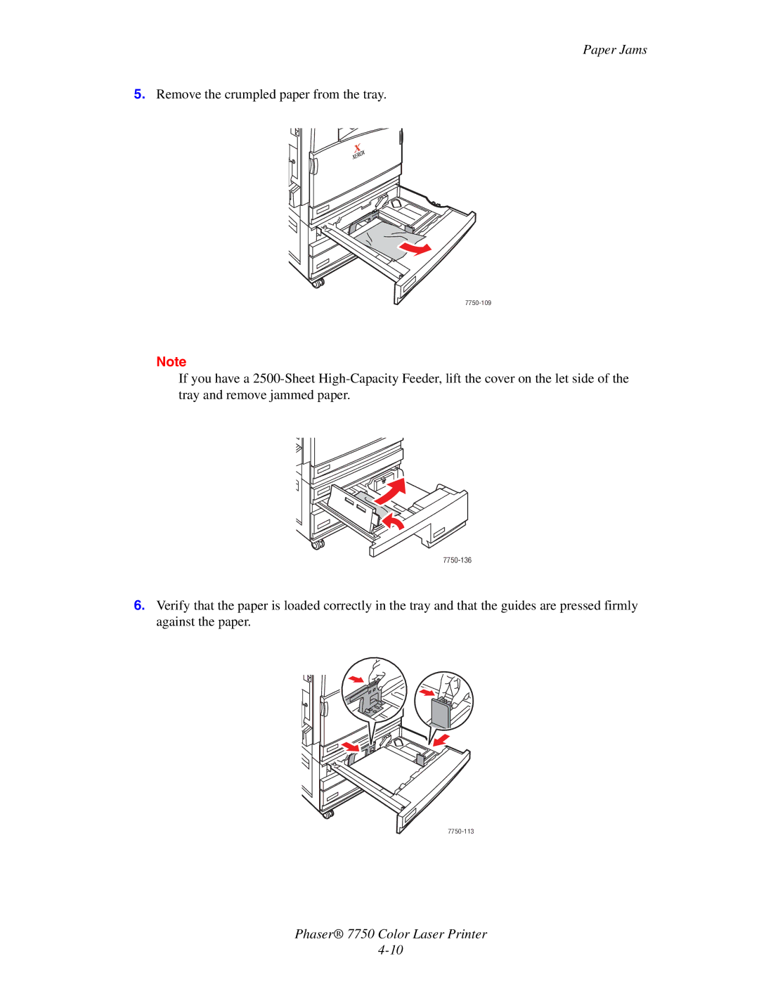 Xerox 7750 manual Remove the crumpled paper from the tray 