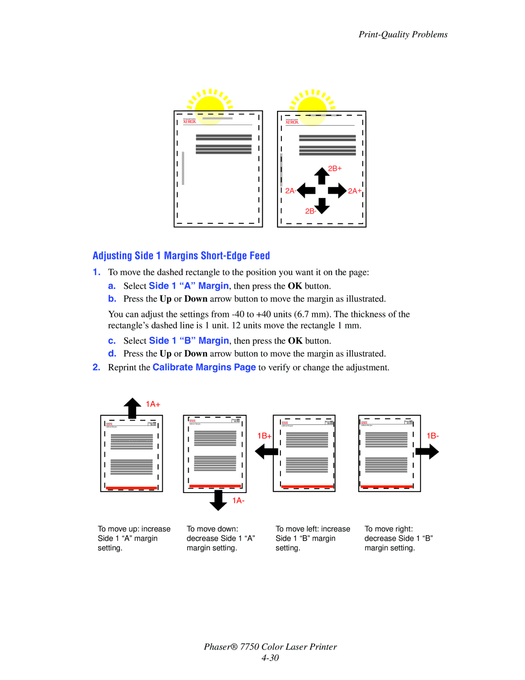 Xerox 7750 manual Adjusting Side 1 Margins Short-Edge Feed, 1B+ 