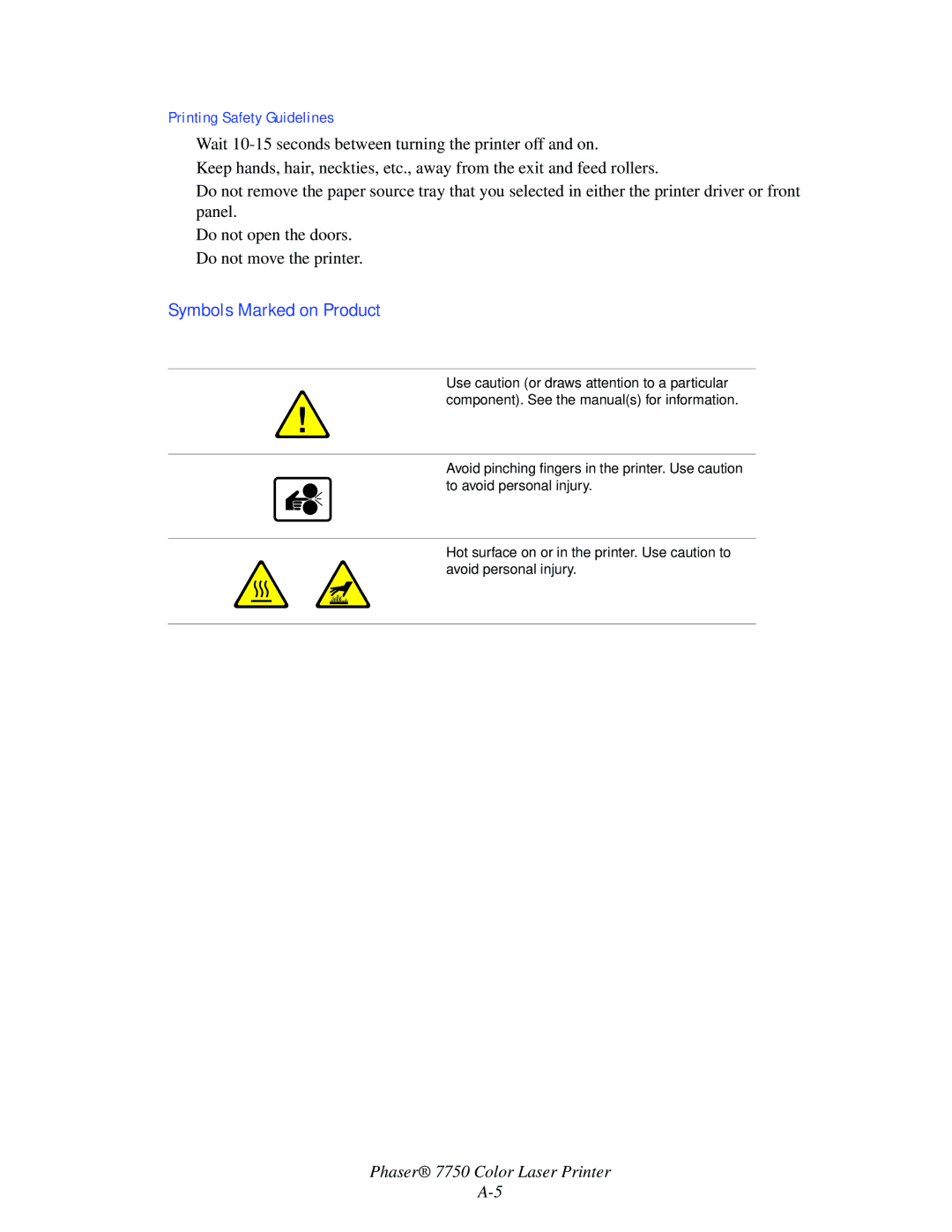 Xerox 7750 manual Symbols Marked on Product 