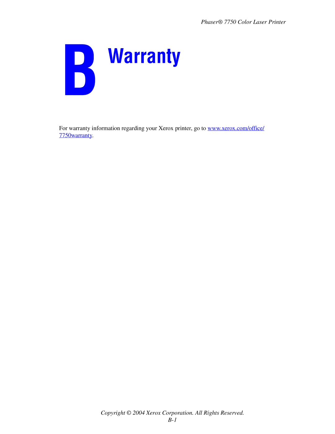 Xerox 7750 manual Warranty 