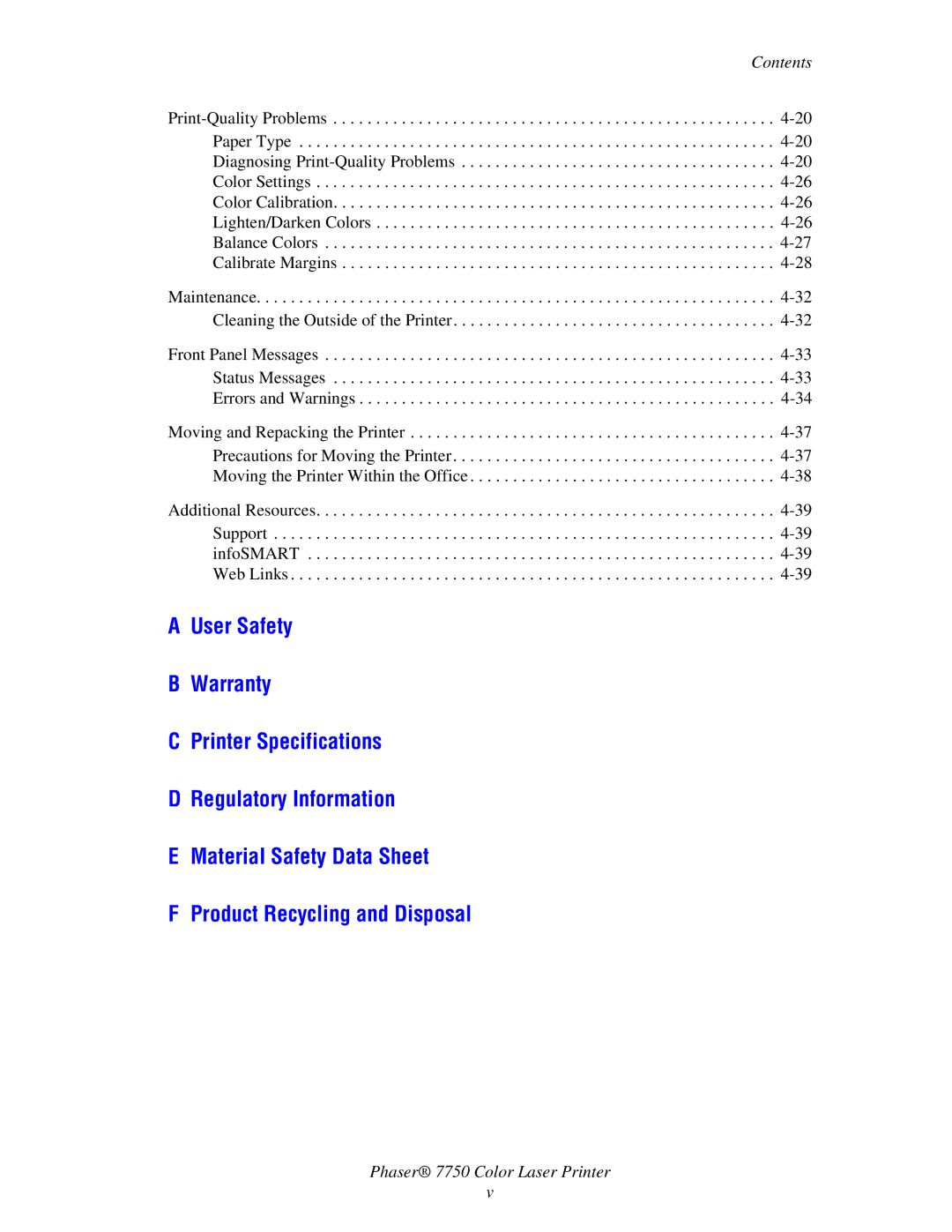 Xerox 7750 manual Front Panel Messages Status Messages Errors and Warnings 