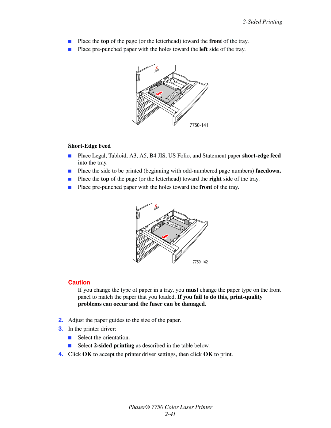 Xerox 7750 manual Short-Edge Feed 