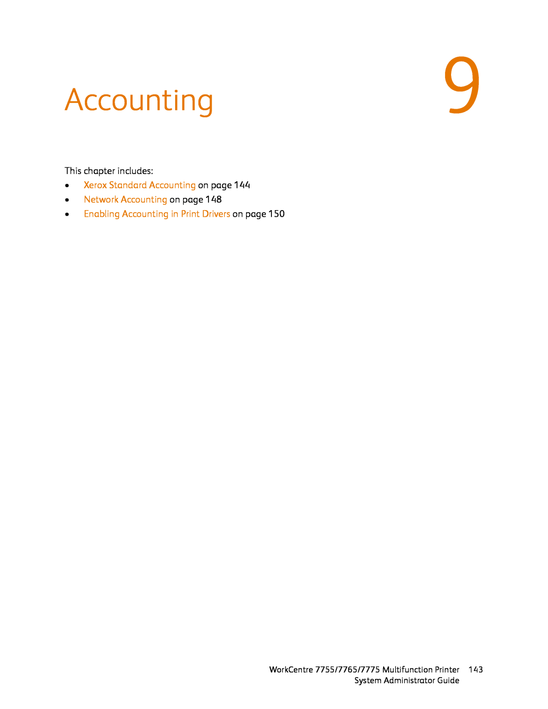 Xerox 7775, 7765, 7755 manual Accounting9, •Xerox Standard Accounting on page, •Network Accounting on page 