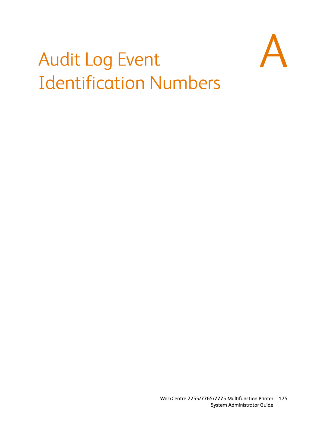 Xerox 7755, 7765, 7775 manual Audit Log Event, Identification Numbers 