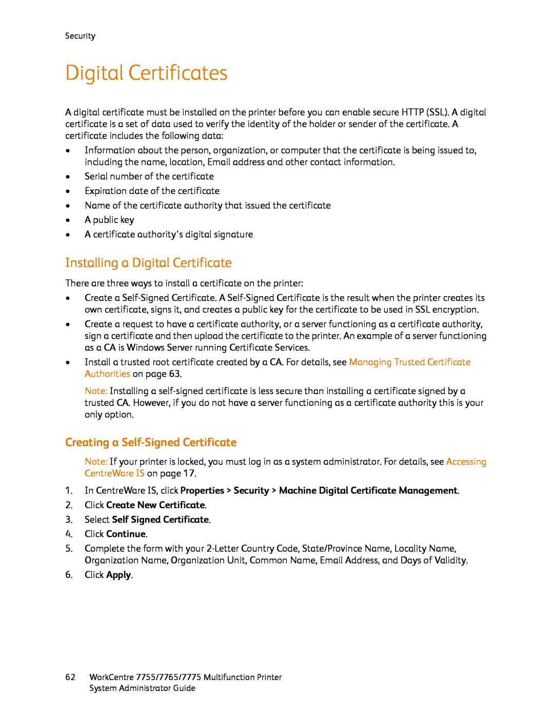 Xerox 7775, 7765, 7755 manual Digital Certificates, Installing a Digital Certificate 
