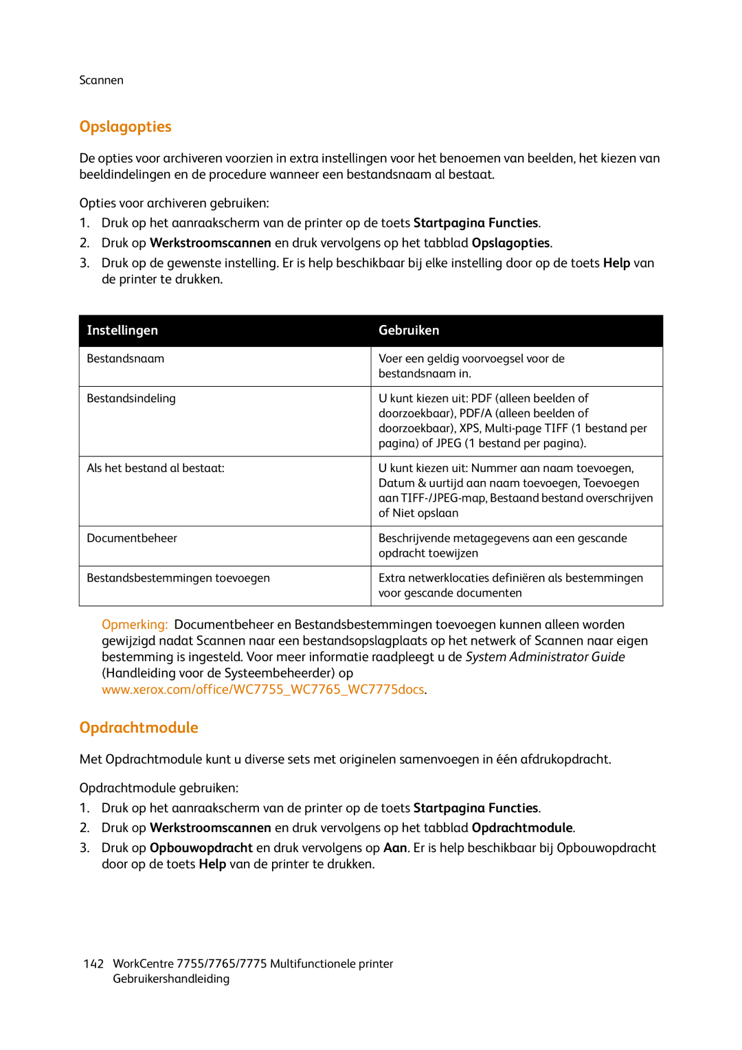 Xerox 7755, 7765, 7775 manual Opslagopties, Opdrachtmodule 