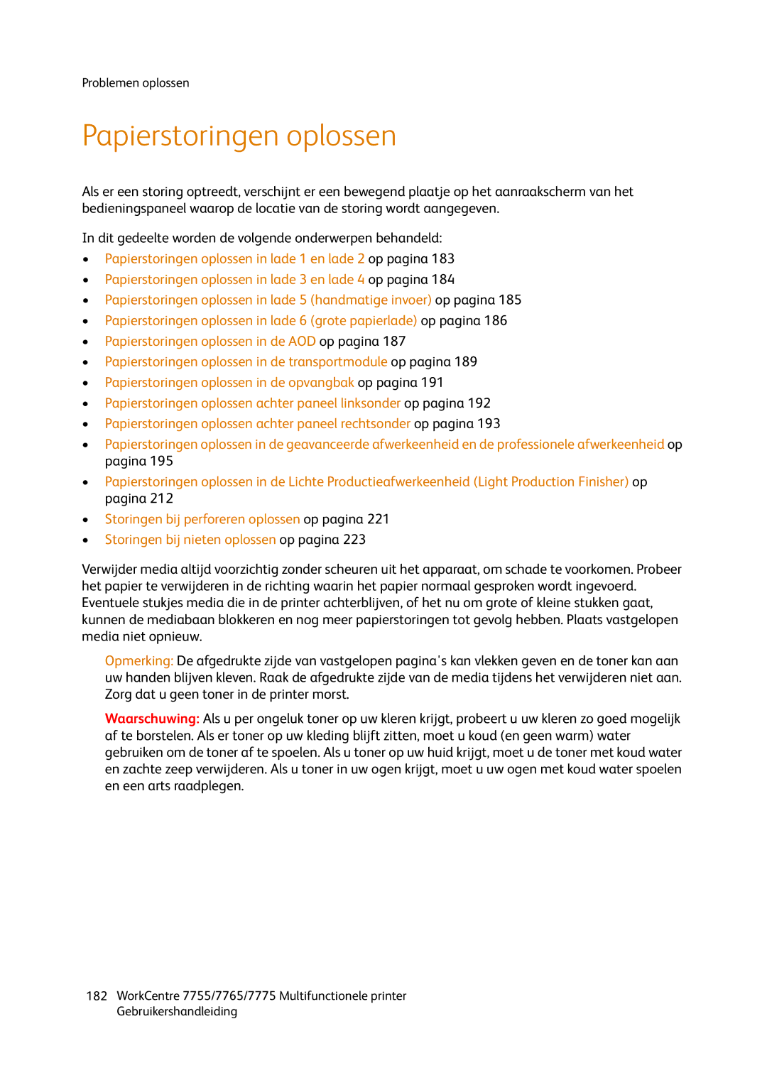 Xerox 7775, 7765, 7755 manual Papierstoringen oplossen 