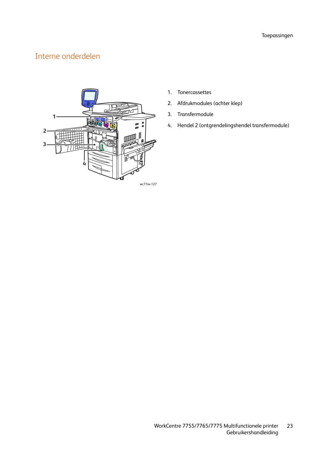 Xerox 7775, 7765, 7755 manual Interne onderdelen 