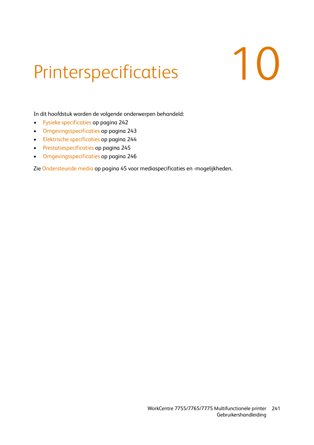 Xerox 7755, 7765, 7775 manual Printerspecificaties 