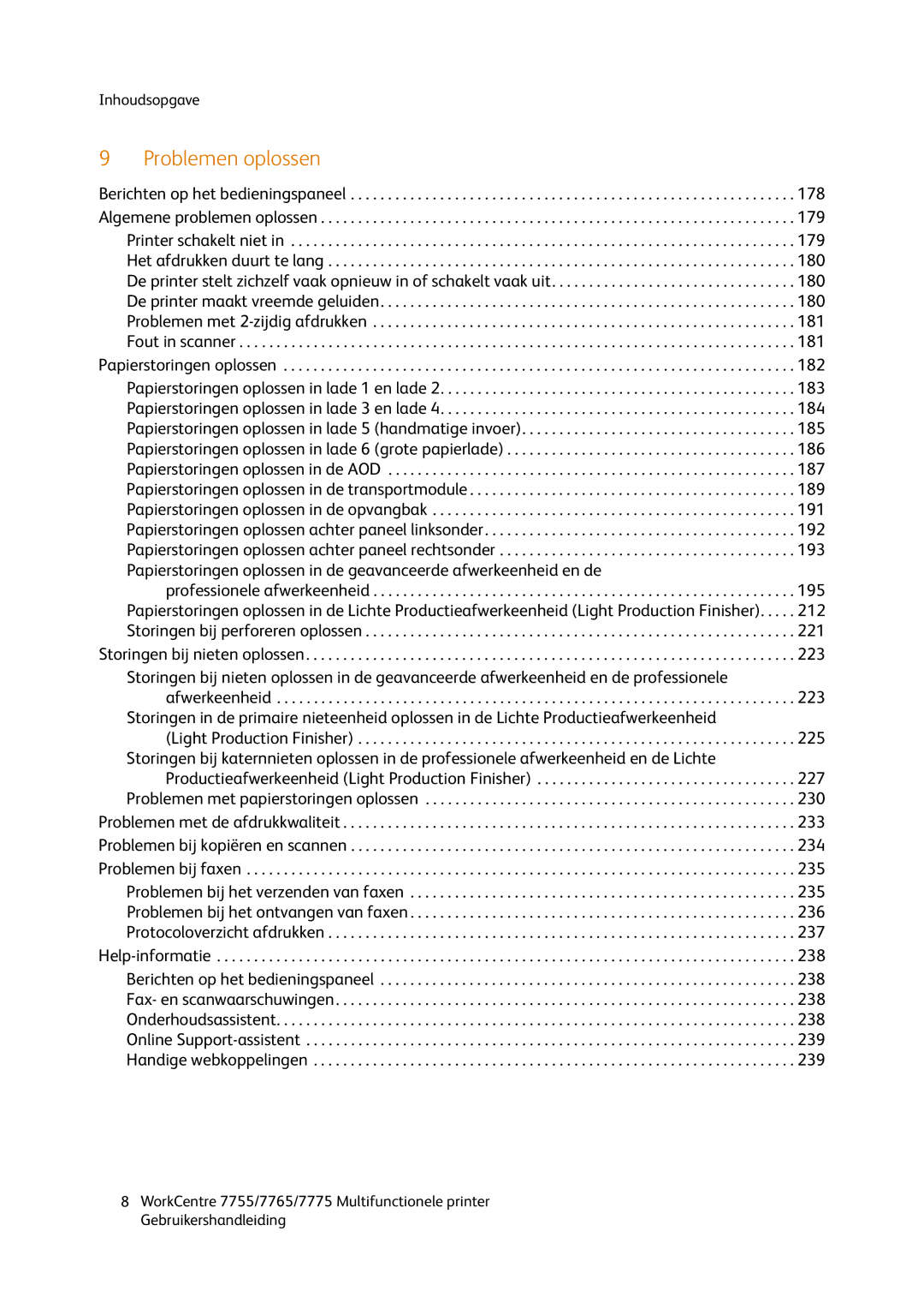 Xerox 7775, 7765, 7755 manual Problemen oplossen 