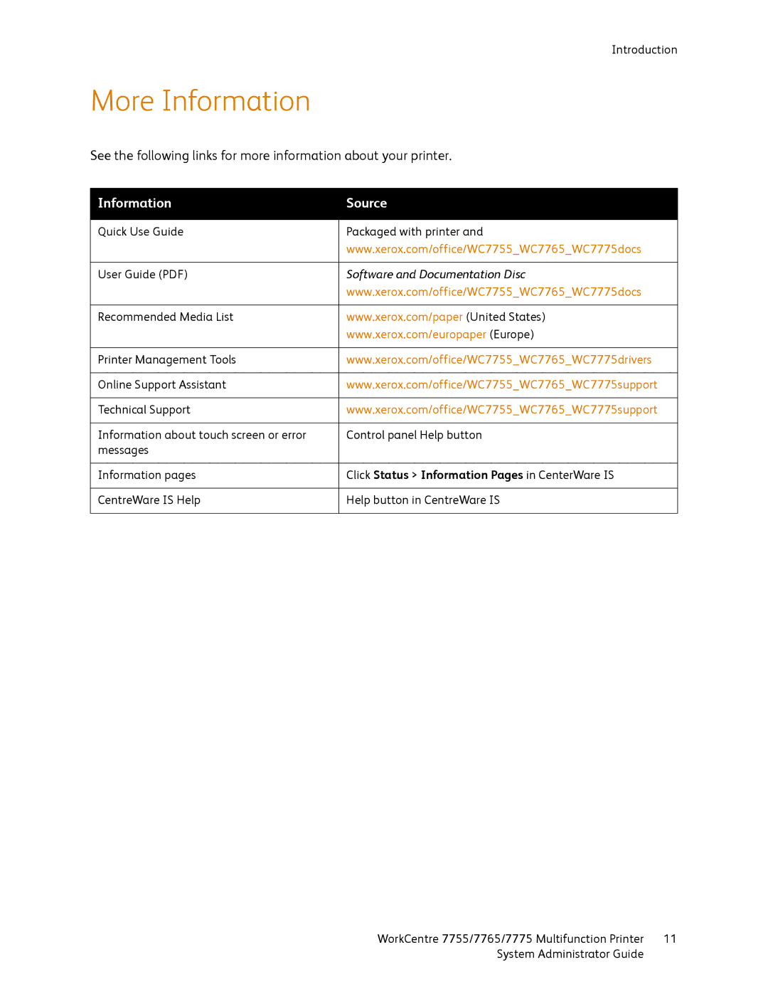 Xerox 7775, 7765, 7755 manual More Information, Information Source 