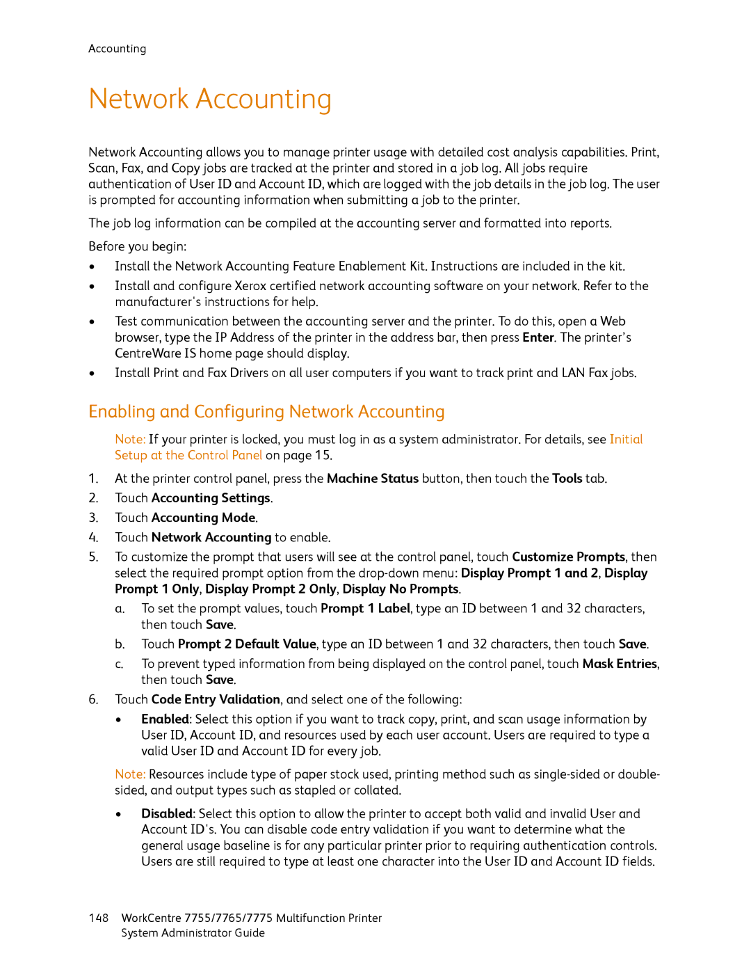 Xerox 7755, 7765, 7775 manual Enabling and Configuring Network Accounting 