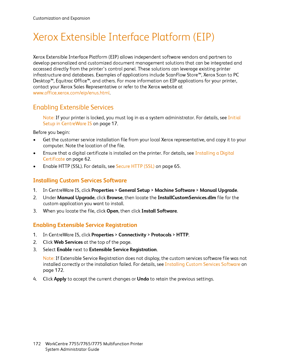 Xerox 7755 Xerox Extensible Interface Platform EIP, Enabling Extensible Services, Installing Custom Services Software 