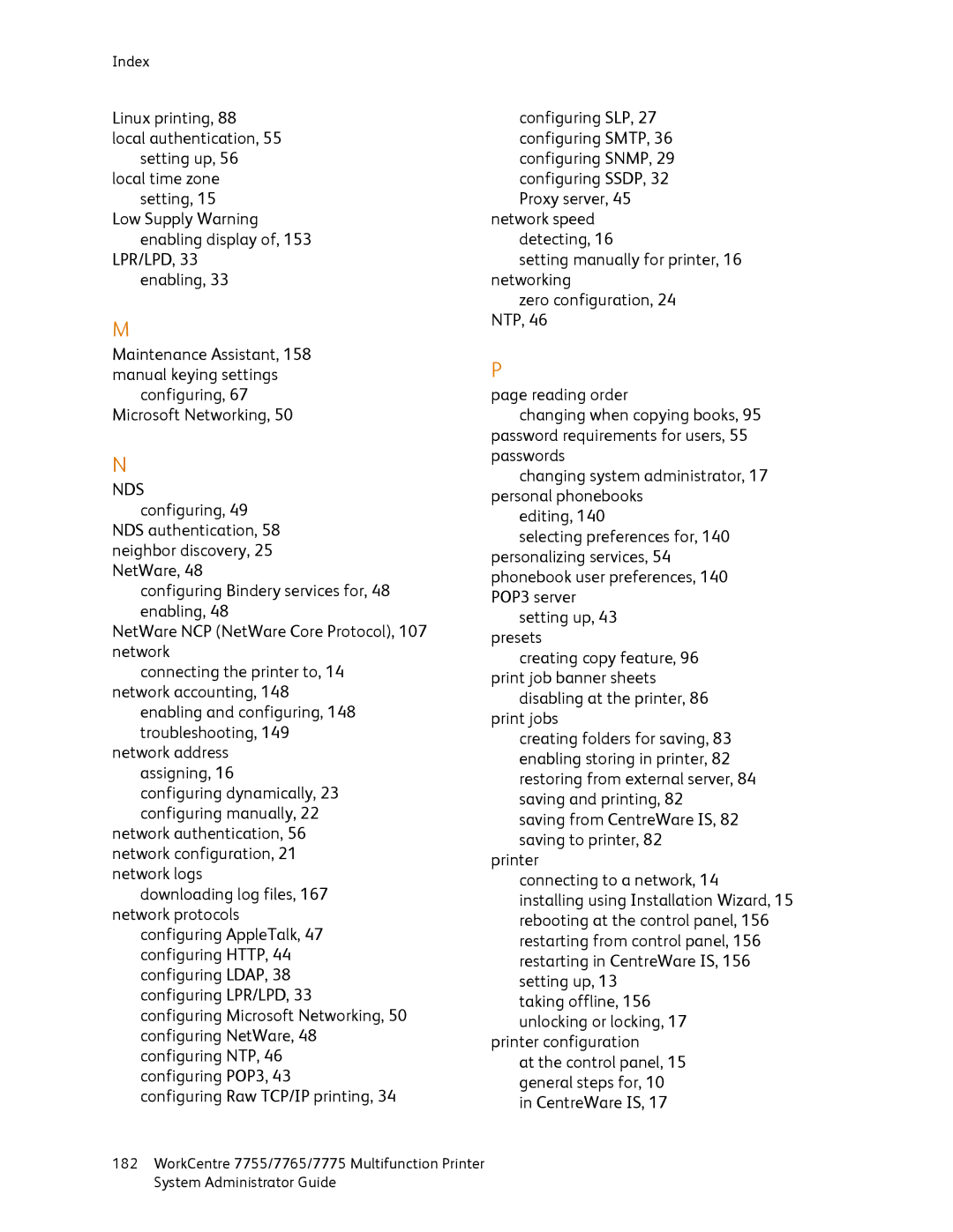 Xerox 7775, 7765, 7755 manual Linux printing Local authentication, 55 setting up 