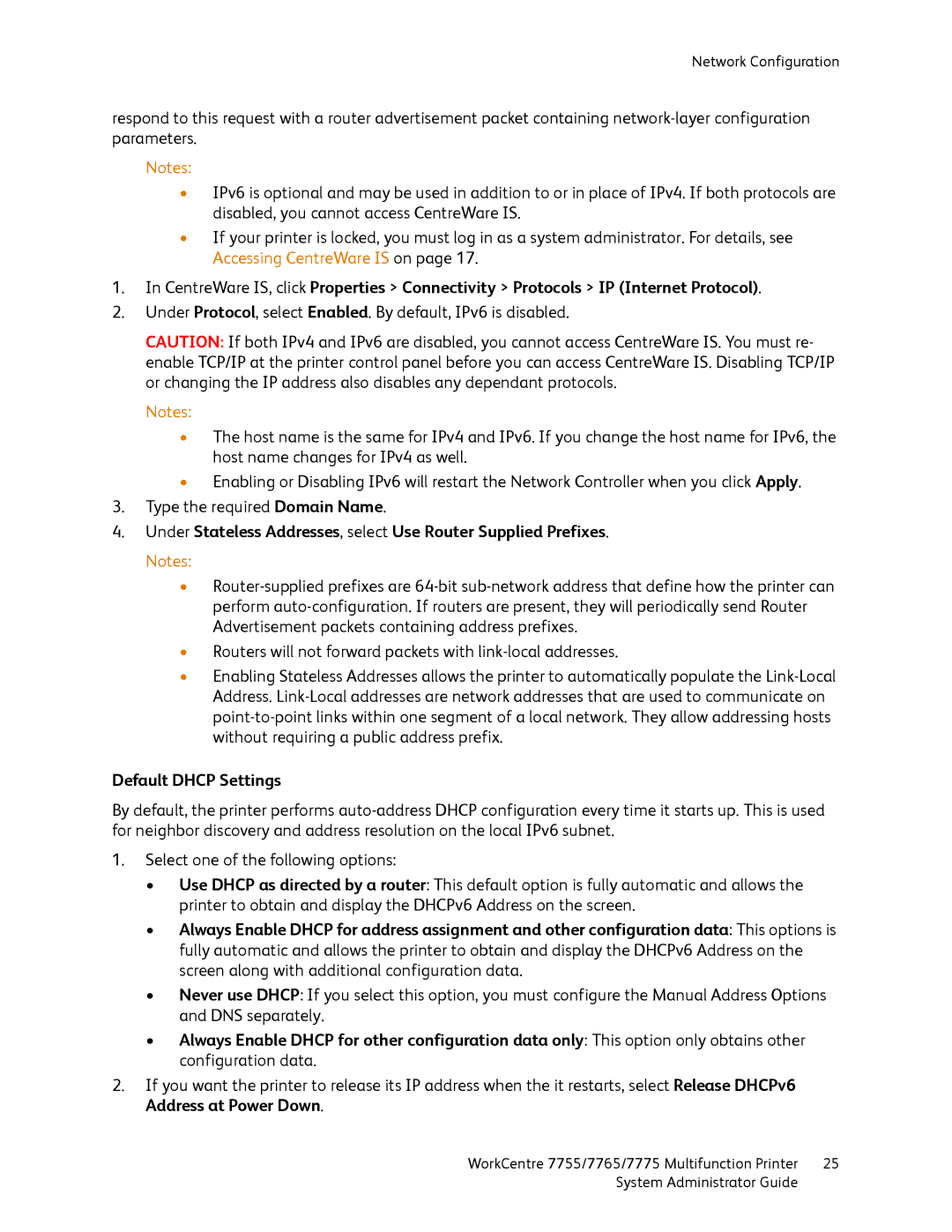 Xerox 7755, 7765, 7775 manual Default Dhcp Settings 