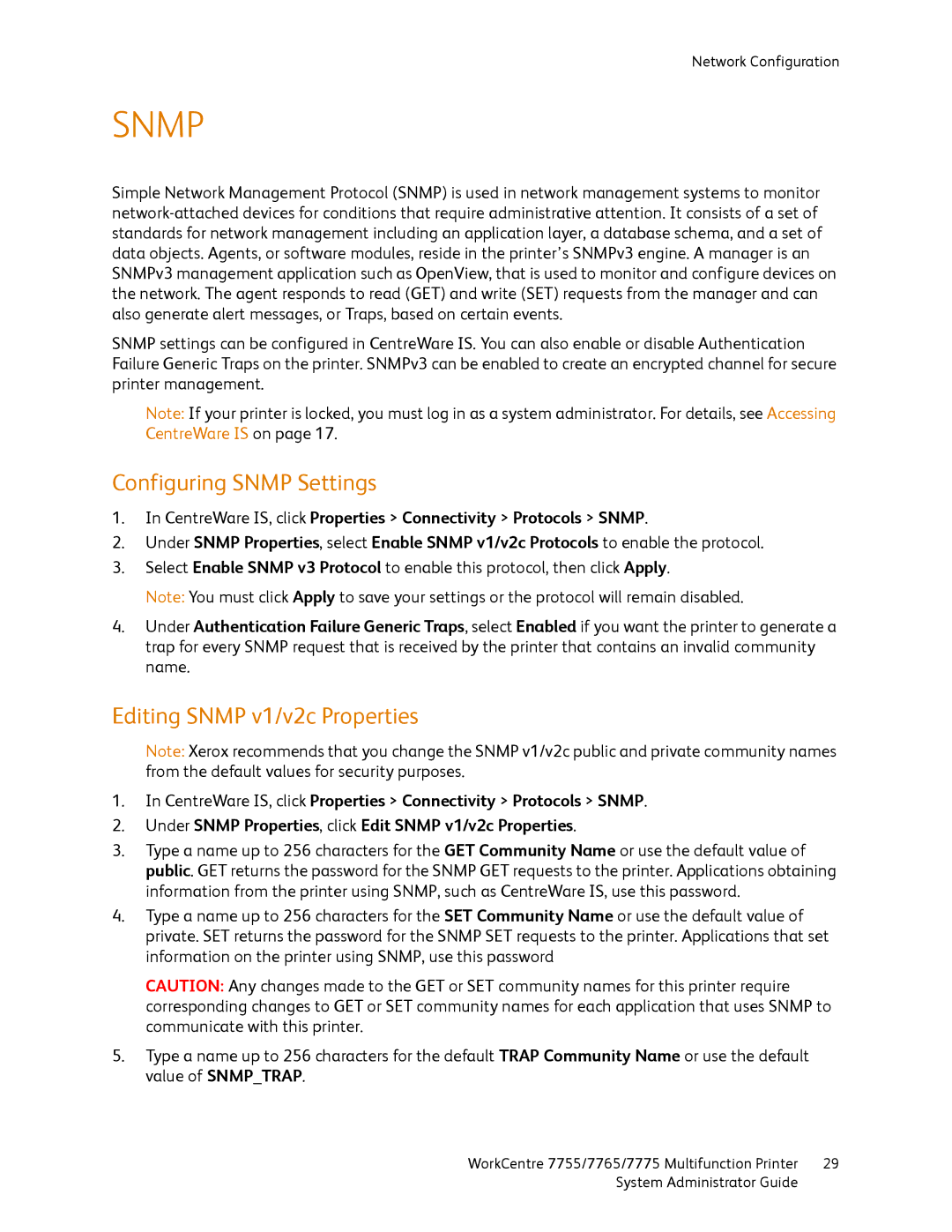 Xerox 7775, 7765, 7755 manual Configuring Snmp Settings, Editing Snmp v1/v2c Properties 