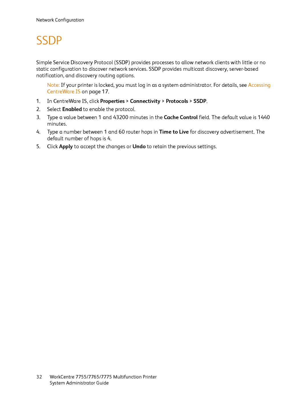 Xerox 7775, 7765, 7755 manual CentreWare IS, click Properties Connectivity Protocols Ssdp 