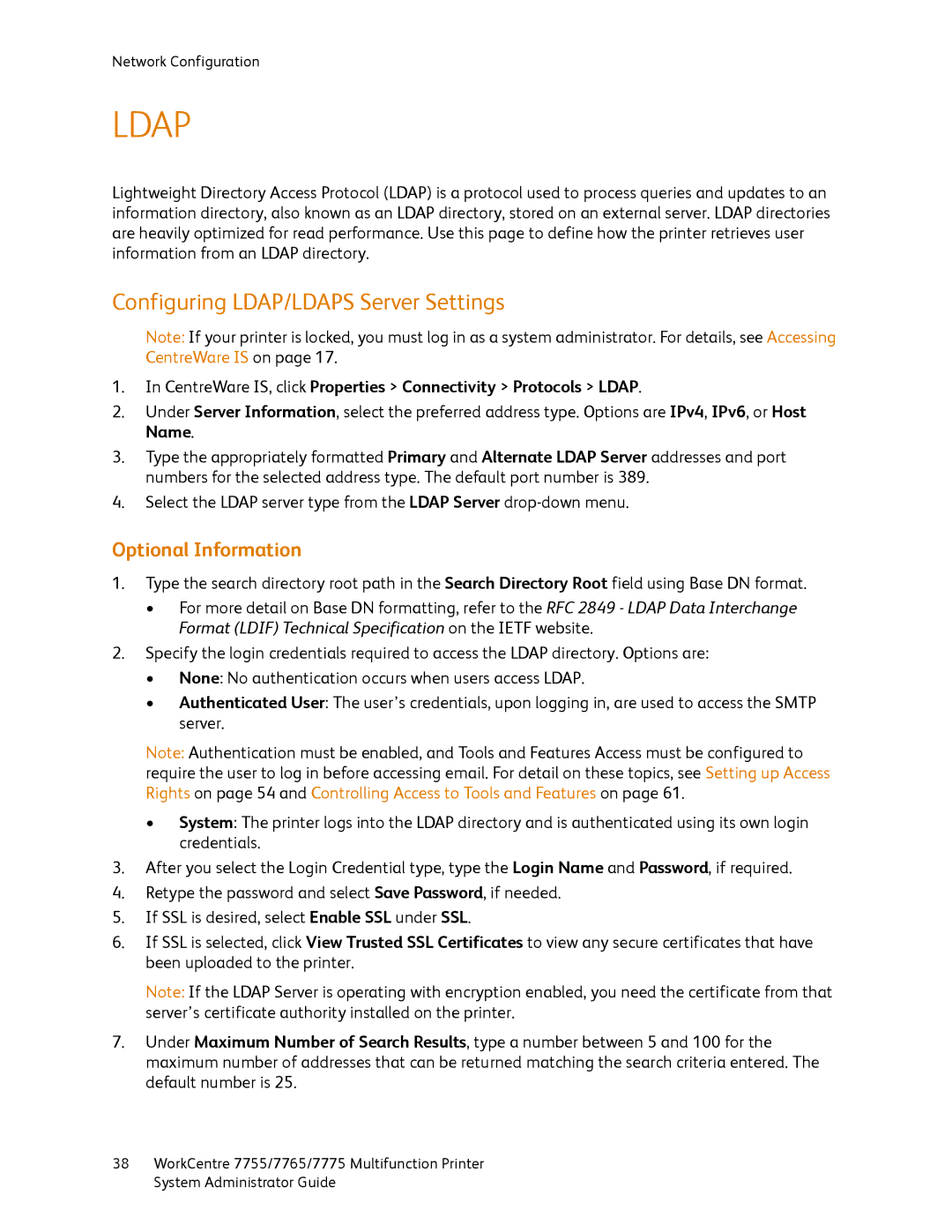 Xerox 7775, 7765, 7755 Configuring LDAP/LDAPS Server Settings, CentreWare IS, click Properties Connectivity Protocols Ldap 