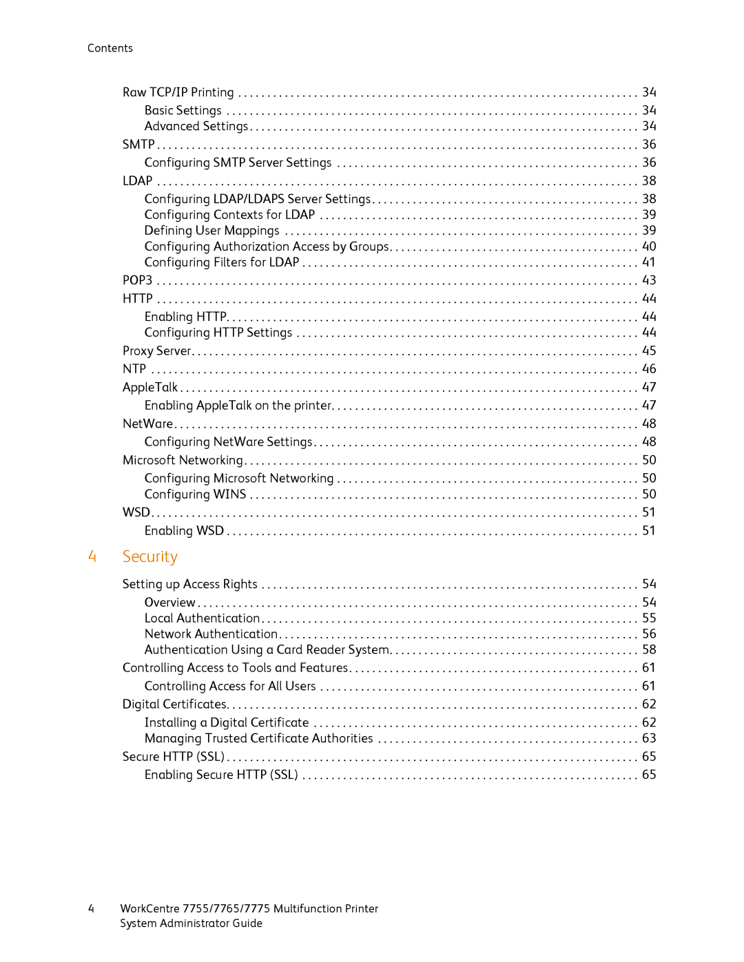 Xerox 7755, 7765, 7775 manual Security 