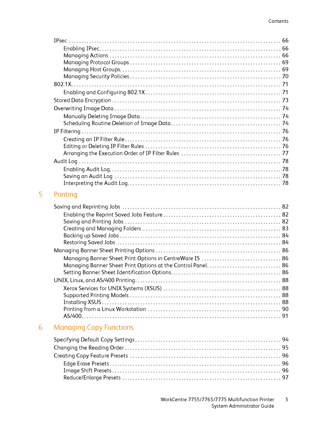 Xerox 7775, 7765, 7755 manual Printing 