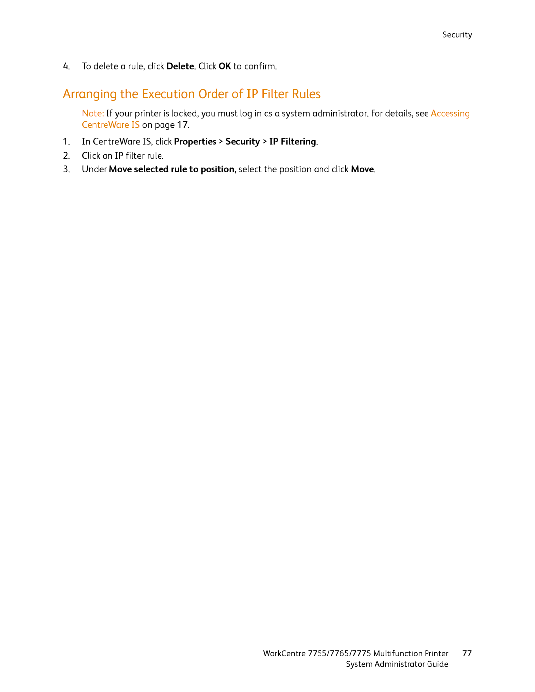 Xerox 7775, 7765, 7755 manual Arranging the Execution Order of IP Filter Rules 