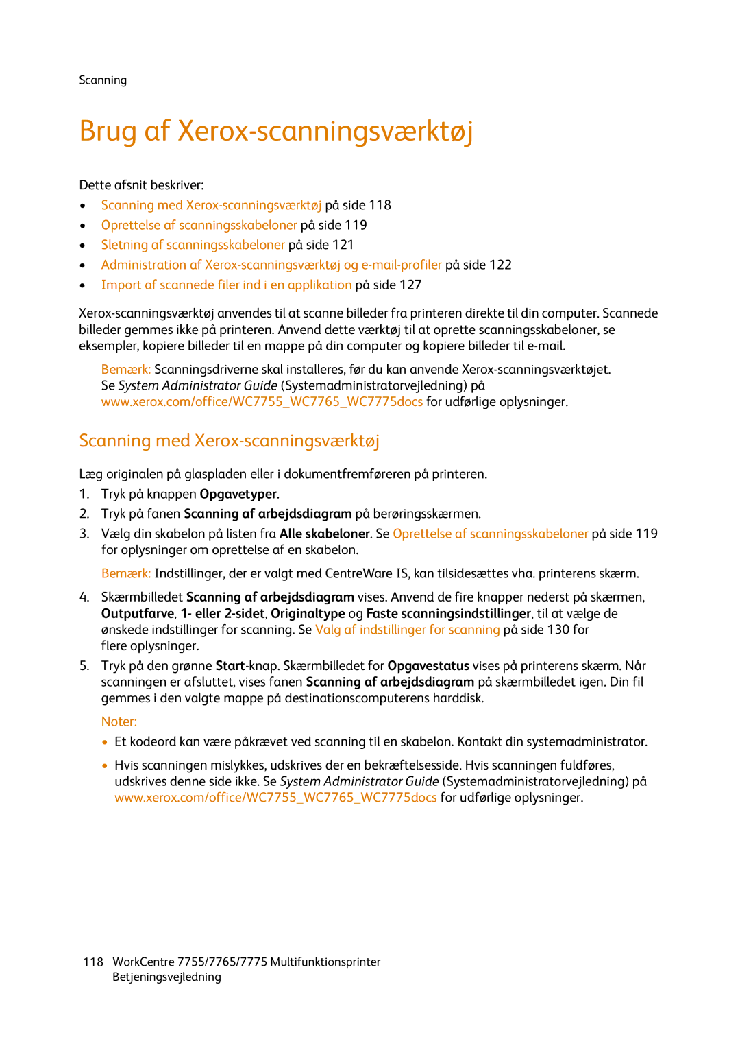 Xerox 7755, 7765, 7775 manual Brug af Xerox-scanningsværktøj, Scanning med Xerox-scanningsværktøj, Flere oplysninger 