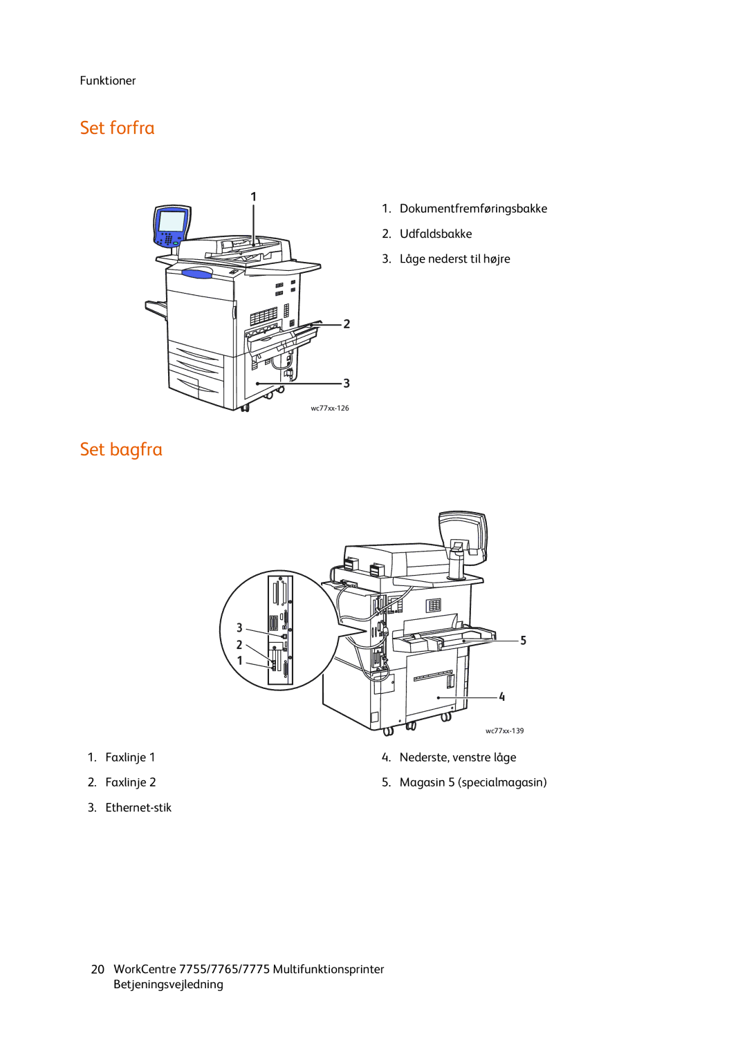 Xerox 7775, 7765, 7755 manual Set forfra Set bagfra 