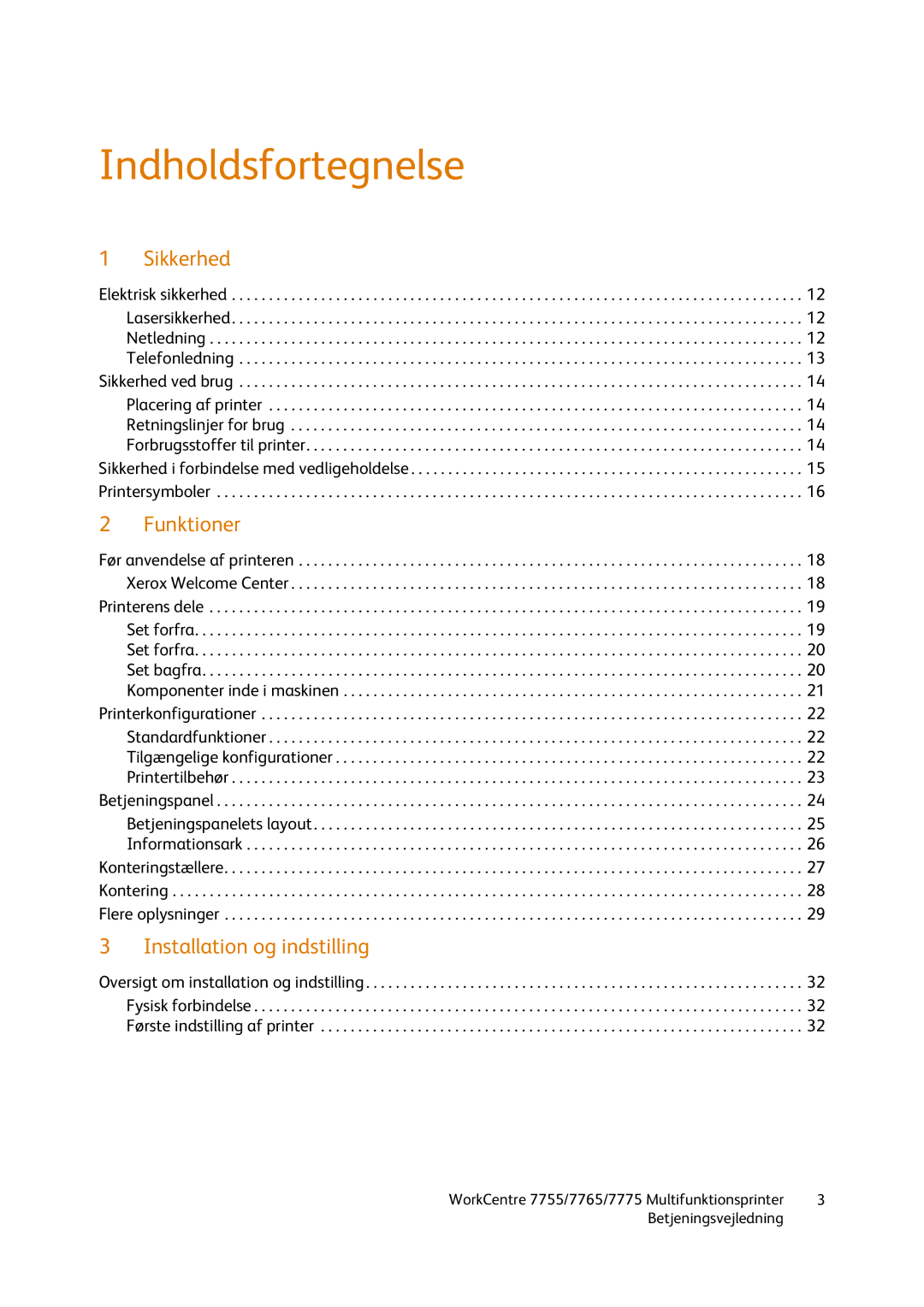 Xerox 7765, 7755, 7775 manual Indholdsfortegnelse 
