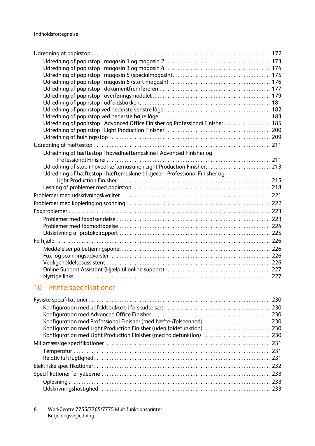 Xerox 7775, 7765, 7755 manual Printerspecifikationer 