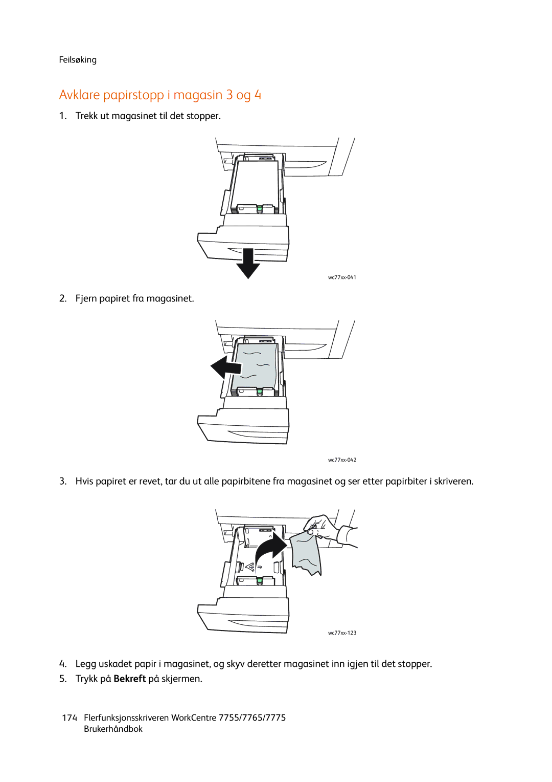 Xerox 7765, 7775, 755 manual Avklare papirstopp i magasin 3 og 