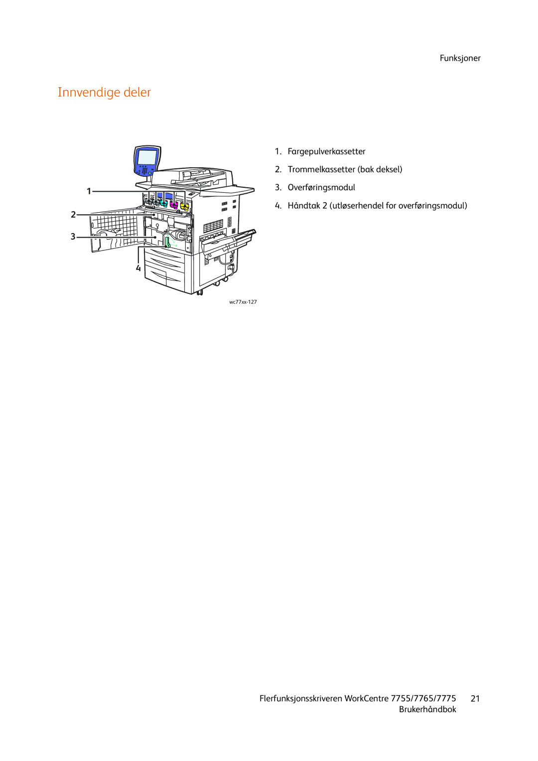 Xerox 7765, 7775, 755 manual Innvendige deler 